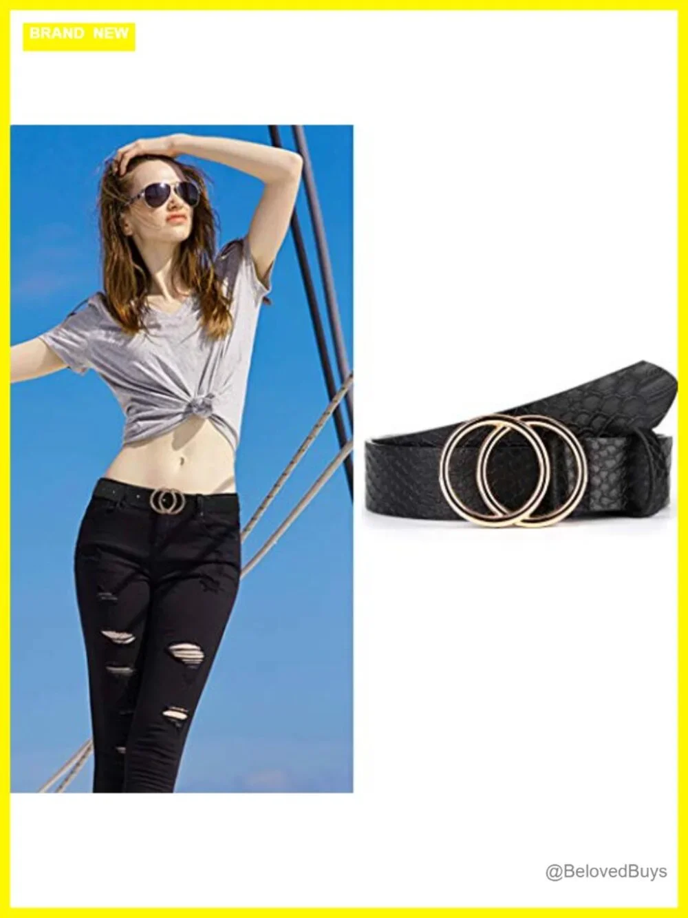 Women's Faux Leather Belts for Jeans Double O-Ring Buckle 2 Pack
